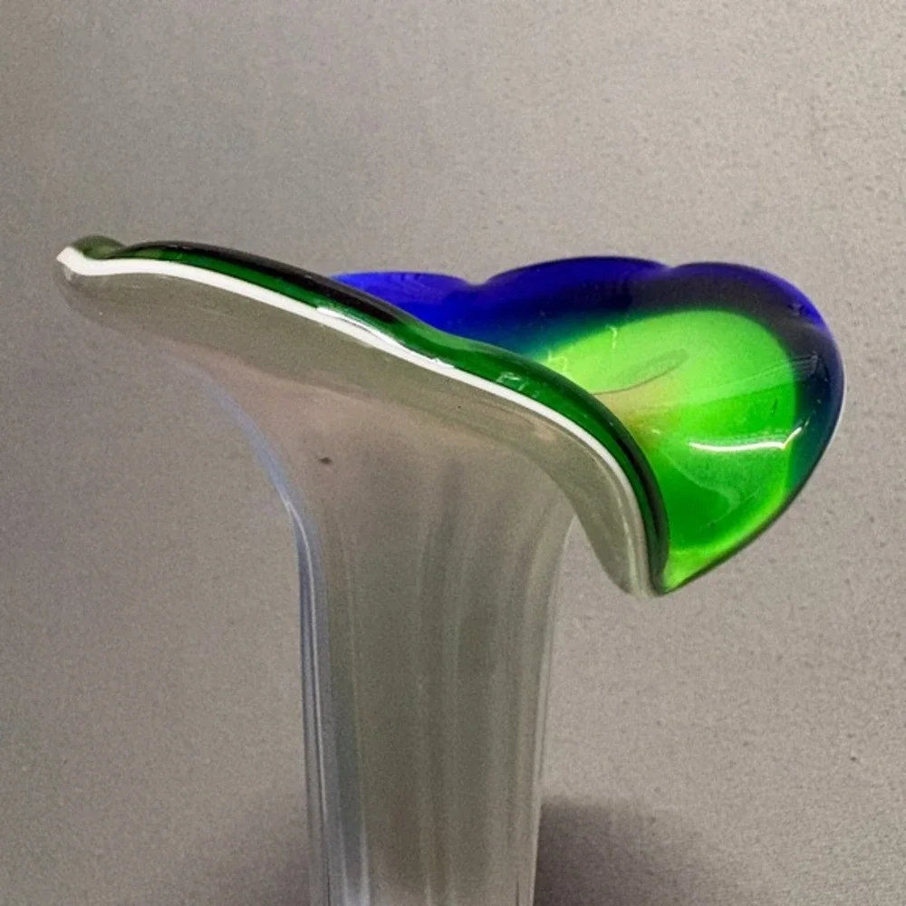 Art Glass Swirl Rim Vase 12in Multicolor Hand-Blown Style Home Decor‎